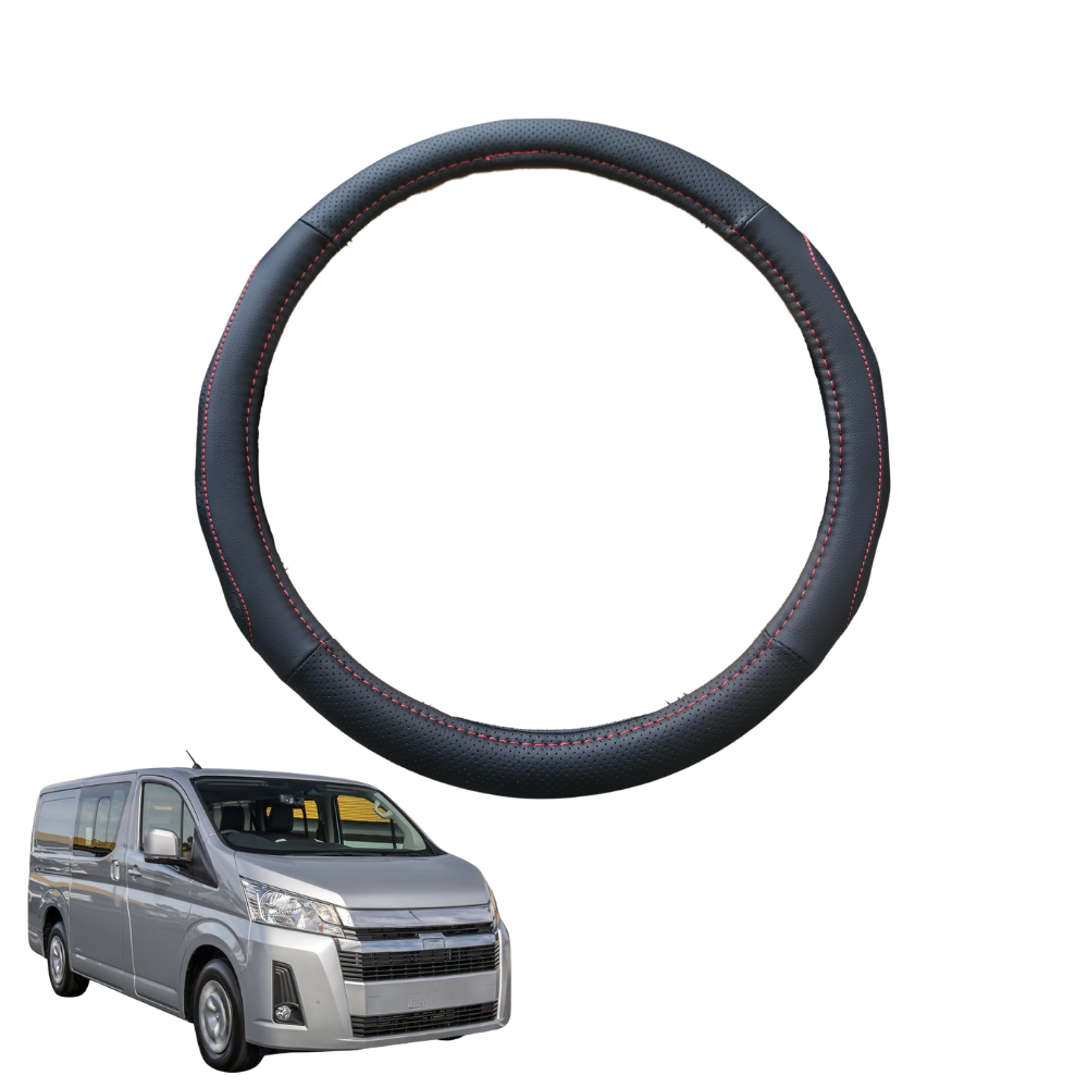 Steering Wheel Cover for Toyota Hiace Van 2019 - Current (Crew) - Black Microfiber Leather - Circle 38 cm