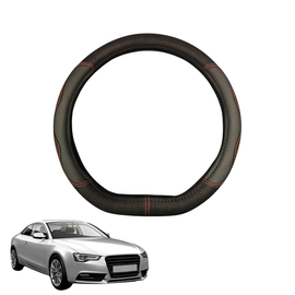 Steering Wheel Cover for Audi A5 S5 RS5 2007 - 2016 F5 - Black Microfiber Leather - D-Shape 38 cm