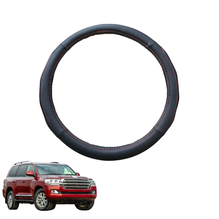 Steering Wheel Cover for Toyota LandCruiser 200 2012 - 2021 (Sahara) - Black Microfiber Leather - Circle 38 cm