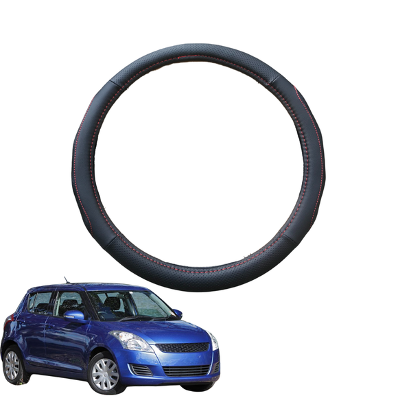 Steering Wheel Cover for Suzuki Swift 2011 - 2017 (FZ) - Black Microfiber Leather - Circle 38 cm