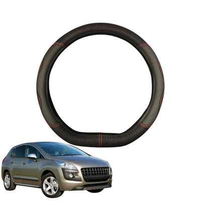 Steering Wheel Cover for Peugeot 3008 SUV 2007 - 2017 (T8) - Black Microfiber Leather - D-Shape 38 cm