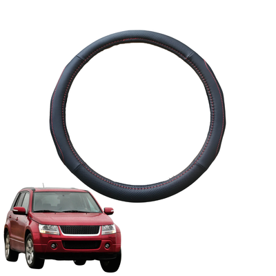 Steering Wheel Cover for Suzuki Grand Vitara 2005 - 2015 (5-Door) SQ, JT - Black Microfiber Leather - Circle 38 cm