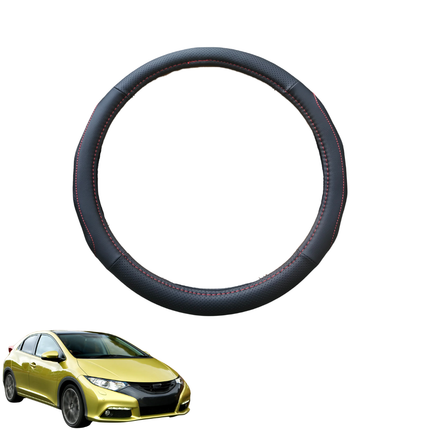 Steering Wheel Cover for Honda Civic 2012 - 2016 (Hatch, 9th Gen) - Black Microfiber Leather - Circle 38 cm