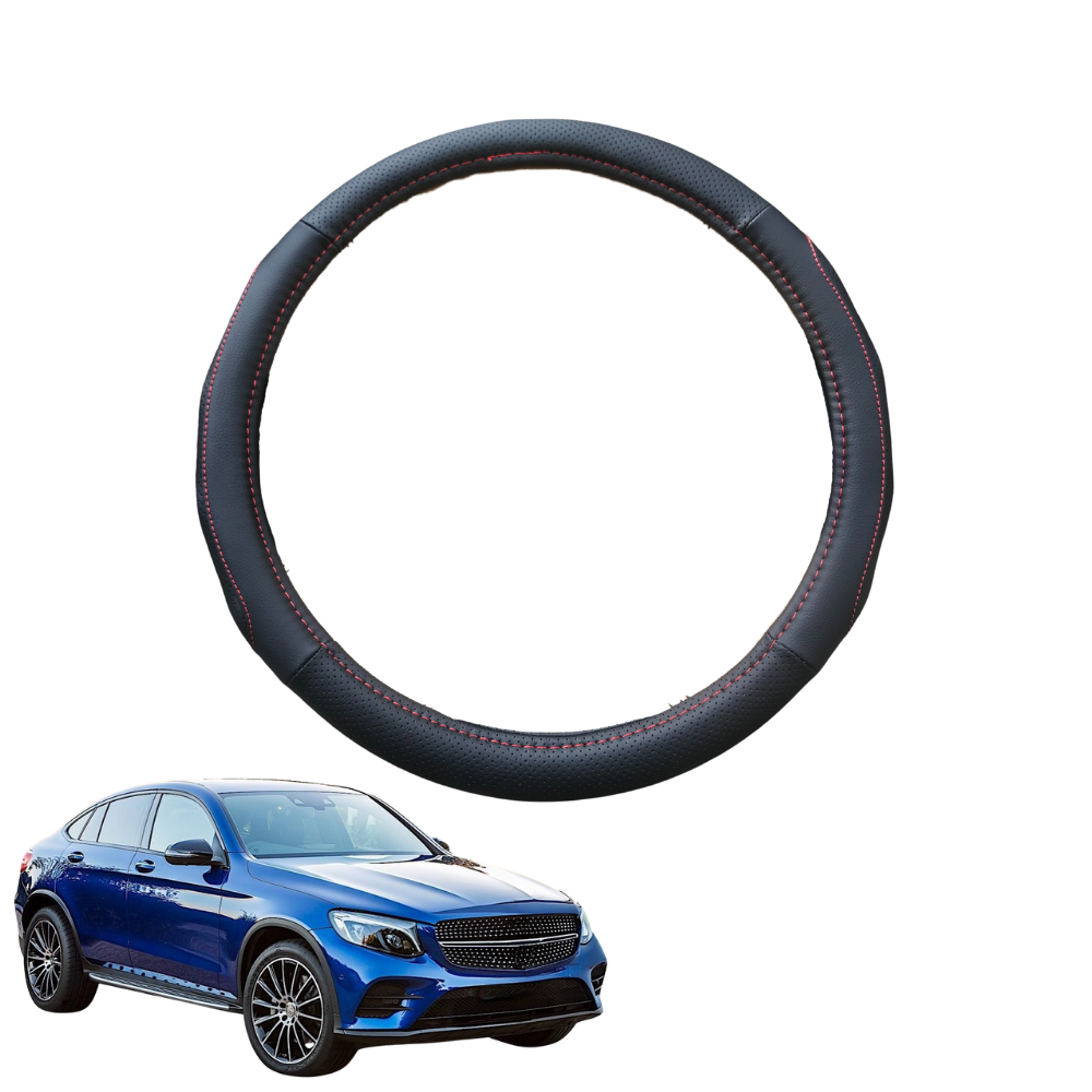 Steering Wheel Cover for Mercedes-Benz GLC 2015 - 2022 Coupe (C253) - Black Microfiber Leather - Circle 38 cm
