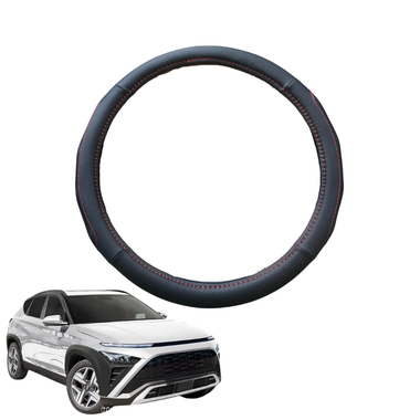 Steering Wheel Cover for Hyundai Kona 2023 - Current (SX2 Electric) - Black Microfiber Leather - Circle 38 cm