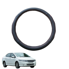 Steering Wheel Cover for Honda City 2007 - 2014 GM2, GM3 - Black Microfiber Leather - Circle 38 cm