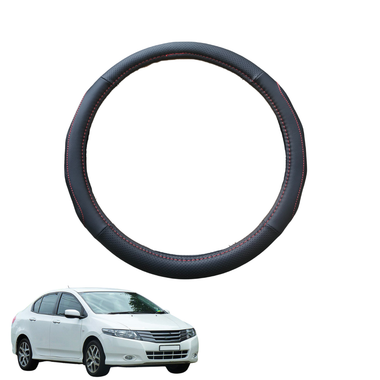 Steering Wheel Cover for Honda City 2007 - 2014 GM2, GM3 - Black Microfiber Leather - Circle 38 cm