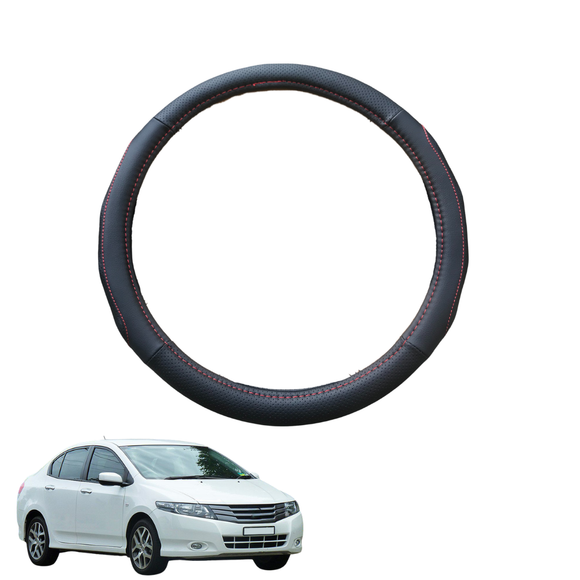 Steering Wheel Cover for Honda City 2007 - 2014 GM2, GM3 - Black Microfiber Leather - Circle 38 cm