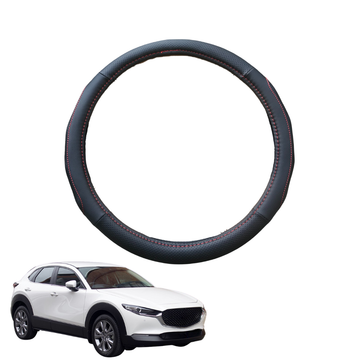 Steering Wheel Cover for Mazda CX-30 2019 - Current (DM) - Black Microfiber Leather - Circle 38 cm