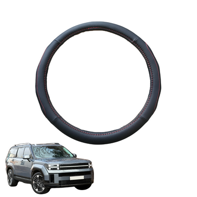 Steering Wheel Cover for Hyundai Santa Fe Hybrid 2024 - Current (7 Seater) - Black Microfiber Leather - Circle 38 cm