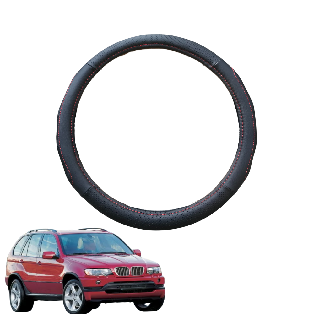 Steering Wheel Cover for BMW X5 1999 - 2007 (E53) - Black Microfiber Leather - Circle 38 cm