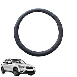 Steering Wheel Cover for BMW X1 2016 - 2022 (F48) - Black Microfiber Leather - Circle 38 cm