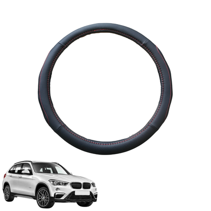 Steering Wheel Cover for BMW X1 2016 - 2022 (F48) - Black Microfiber Leather - Circle 38 cm