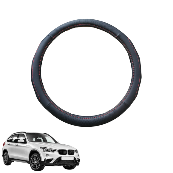 Steering Wheel Cover for BMW X1 2016 - 2022 (F48) - Black Microfiber Leather - Circle 38 cm