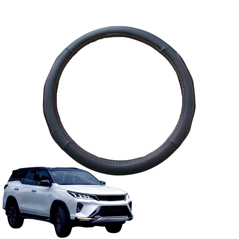 Steering Wheel Cover for Toyota Fortuner 2015 - Current (AN150/AN160) - Black Microfiber Leather - Circle 38 cm