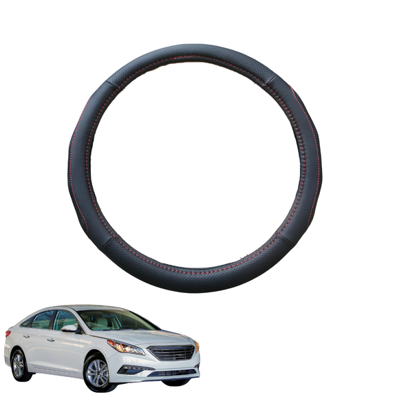 Steering Wheel Cover for Hyundai Sonata 2015 - 2020 LF - Black Microfiber Leather - Circle 38 cm