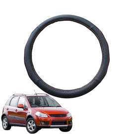 Steering Wheel Cover for Suzuki SX4 2006 - 2013 Manual (GY/EY/RW) - Black Microfiber Leather - Circle 38 cm
