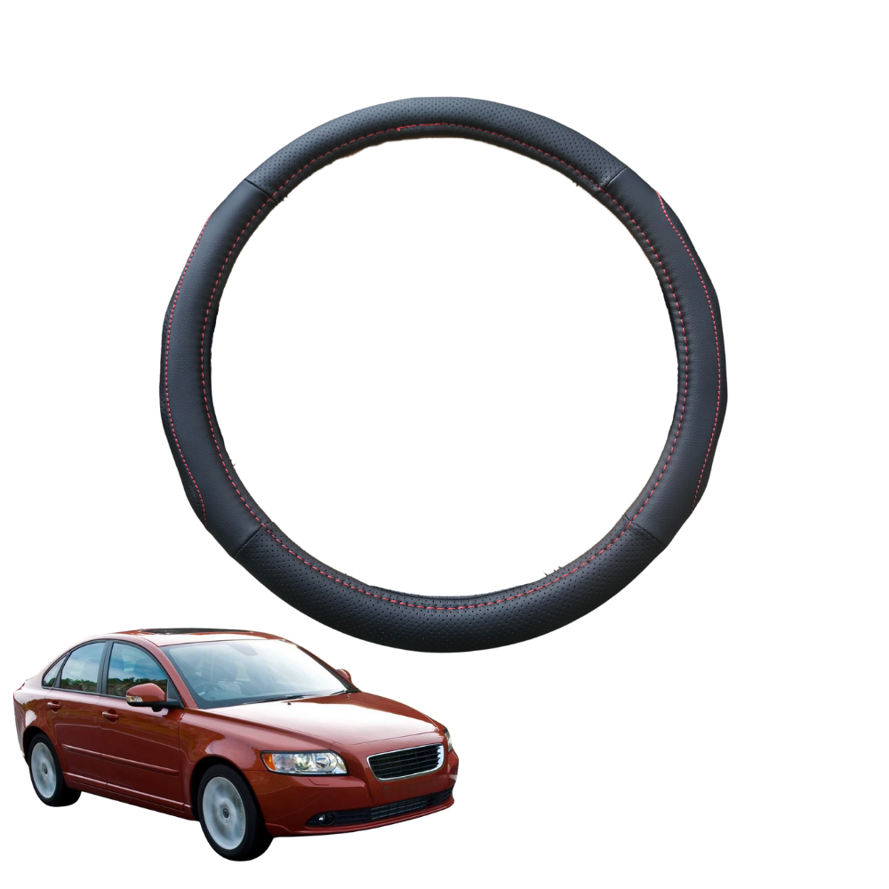 Steering Wheel Cover for Volvo S40 2004 - 2012 (Manual) - Black Microfiber Leather - Circle 38 cm