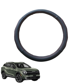 Steering Wheel Cover for Kia Sportage 2021 - Current (NQ5) - Black Microfiber Leather - Circle 38 cm