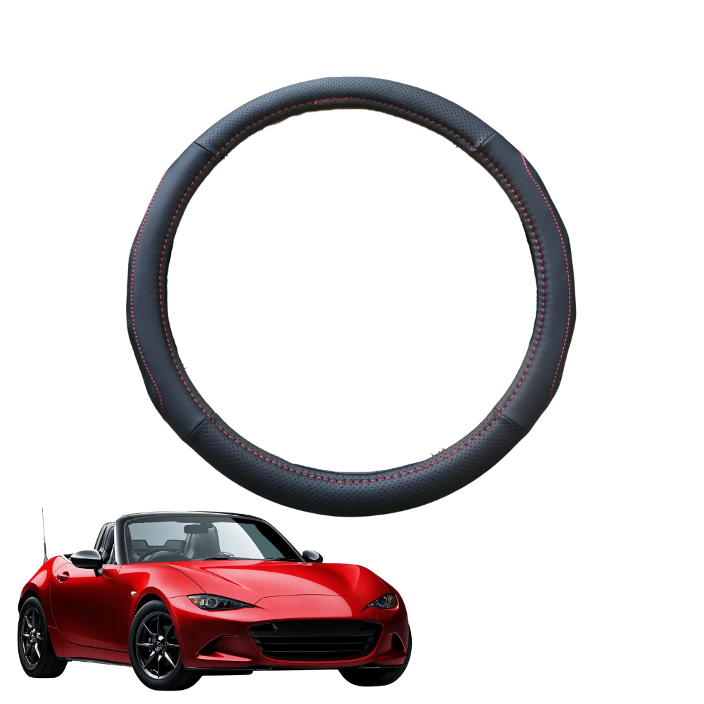 Steering Wheel Cover for Mazda MX-5 2015 - Current (ND) - Black Microfiber Leather - Circle 38 cm