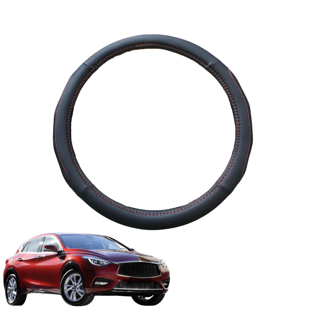Steering Wheel Cover for Infiniti Q30 2016 - 2020 H15 - Black Microfiber Leather - Circle 38 cm