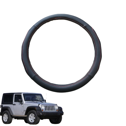 Steering Wheel Cover for Jeep Wrangler 2007 - 2018 Rubicon (JK) - Black Microfiber Leather - Circle 38 cm