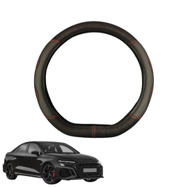 Steering Wheel Cover for Audi A3 S3 RS3 2022 - Current - Black Microfiber Leather - D-Shape 38 cm