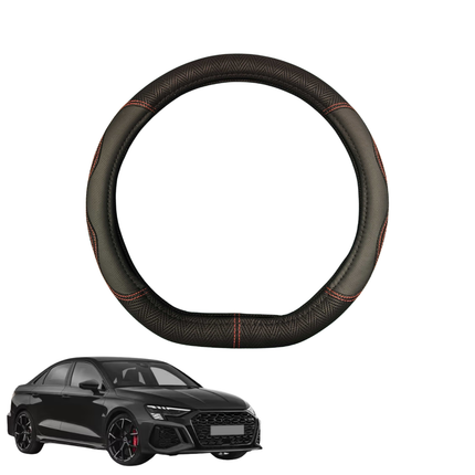 Steering Wheel Cover for Audi A3 S3 RS3 2022 - Current - Black Microfiber Leather - D-Shape 38 cm