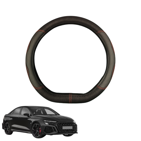 Steering Wheel Cover for Audi A3 S3 RS3 2022 - Current - Black Microfiber Leather - D-Shape 38 cm
