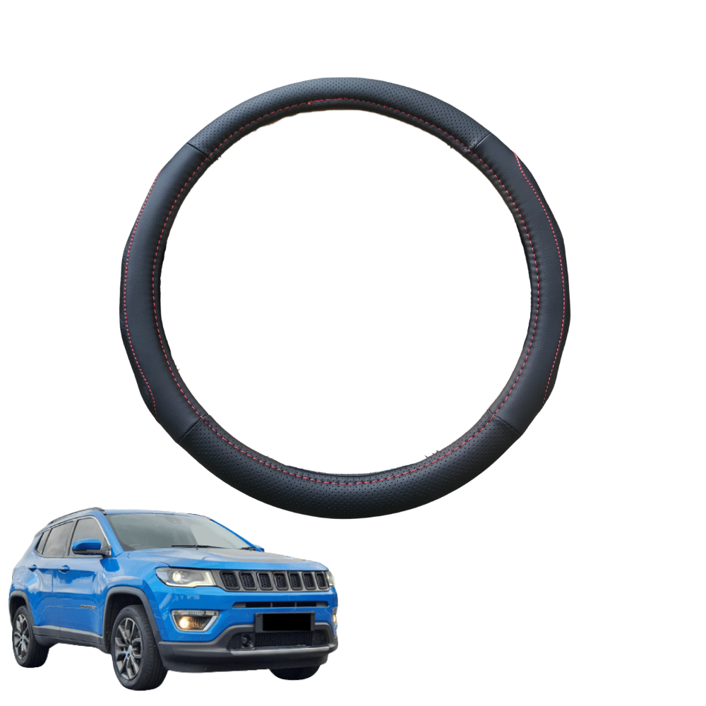 Steering Wheel Cover for Jeep Compass 2017 - Current M6 - Black Microfiber Leather - Circle 38 cm