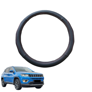 Steering Wheel Cover for Jeep Compass 2017 - Current M6 - Black Microfiber Leather - Circle 38 cm