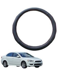 Steering Wheel Cover for Mitsubishi Lancer 2007 - 2017 Manual (CJ) - Black Microfiber Leather - Circle 38 cm