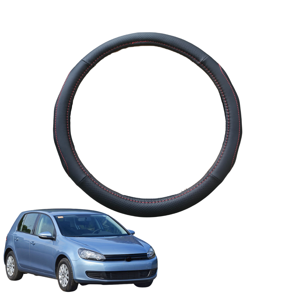 Steering Wheel Cover for VolksWagen Golf 2009 - 2013 Hatch/Wagon (MK6) - Black Microfiber Leather - Circle 38 cm
