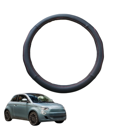 Steering Wheel Cover for FIAT 500 500c 2021 - Current - Black Microfiber Leather - Circle 38 cm