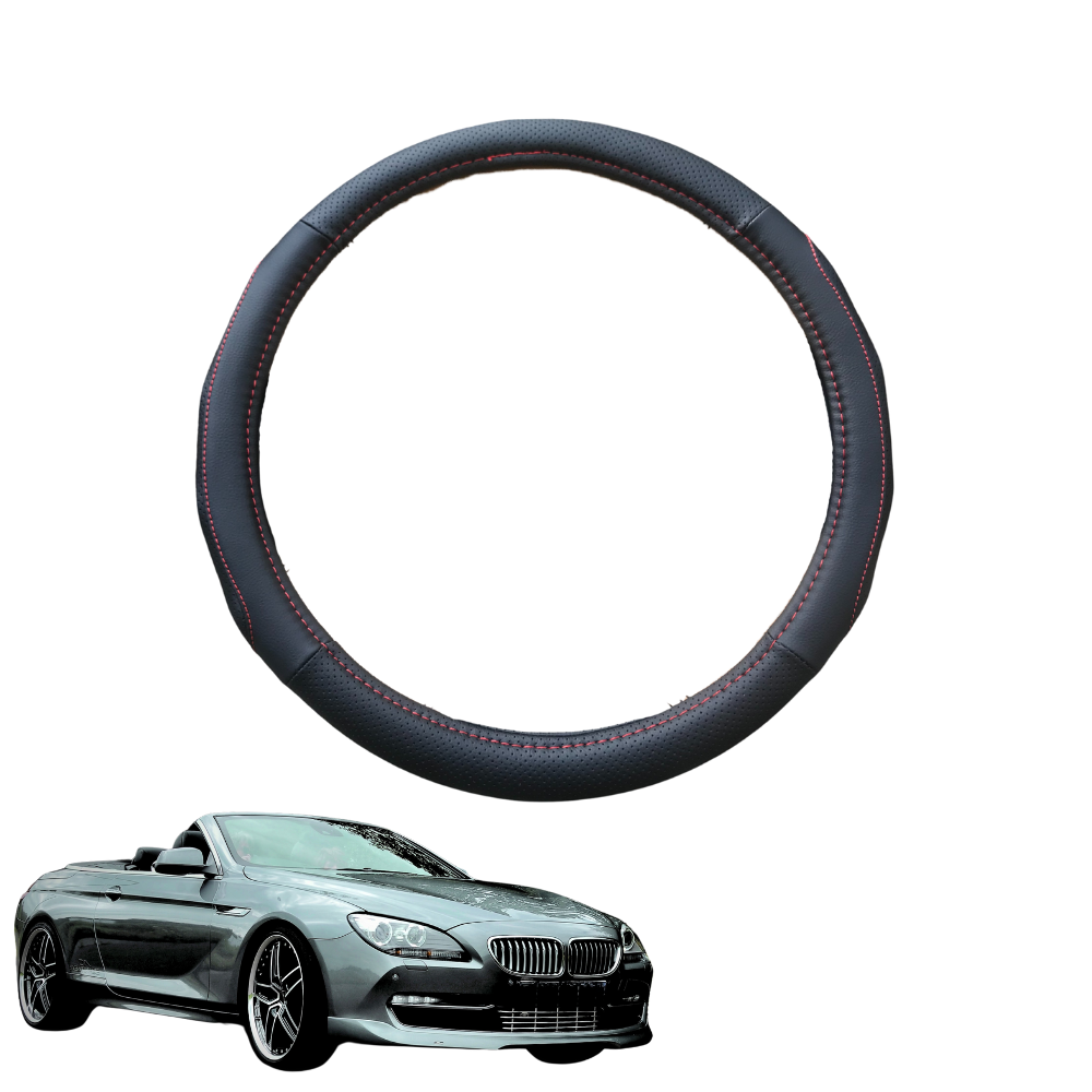 Steering Wheel Cover for BMW 6 Series Coupe/Convertible 2011 - 2019 (F12 F13) - Black Microfiber Leather - Circle 38 cm