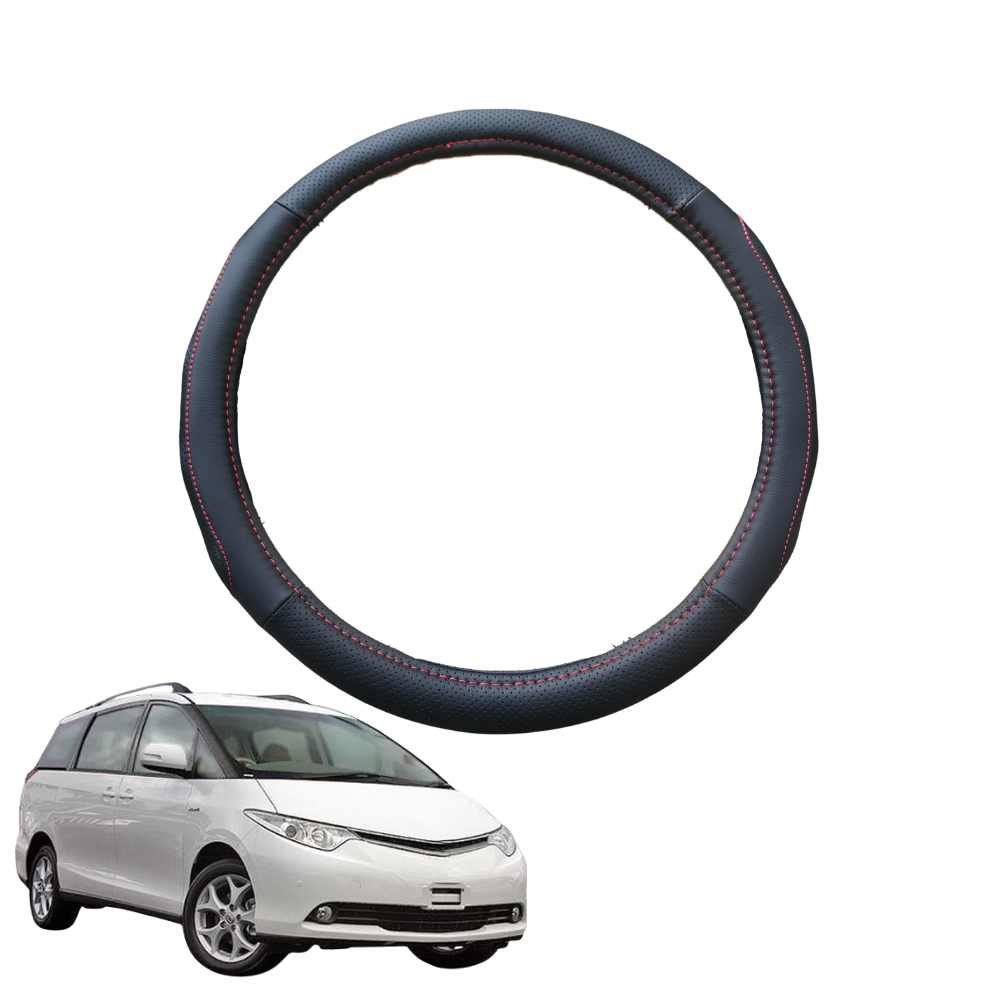 Steering Wheel Cover for Toyota Tarago 2006 - 2020 (Estima) 8 Seater - Black Microfiber Leather - Circle 38 cm