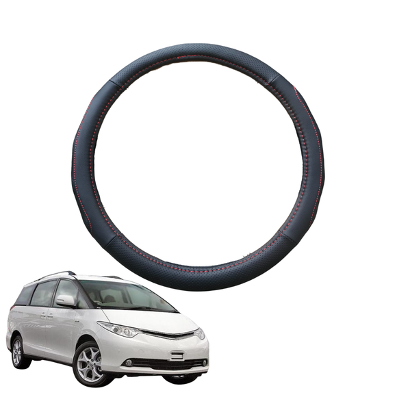 Steering Wheel Cover for Toyota Tarago 2006 - 2020 (Estima) 8 Seater - Black Microfiber Leather - Circle 38 cm