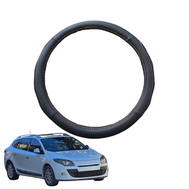 Steering Wheel Cover for Renault Megane 2008 - 2016 Wagon - Black Microfiber Leather - Circle 38 cm