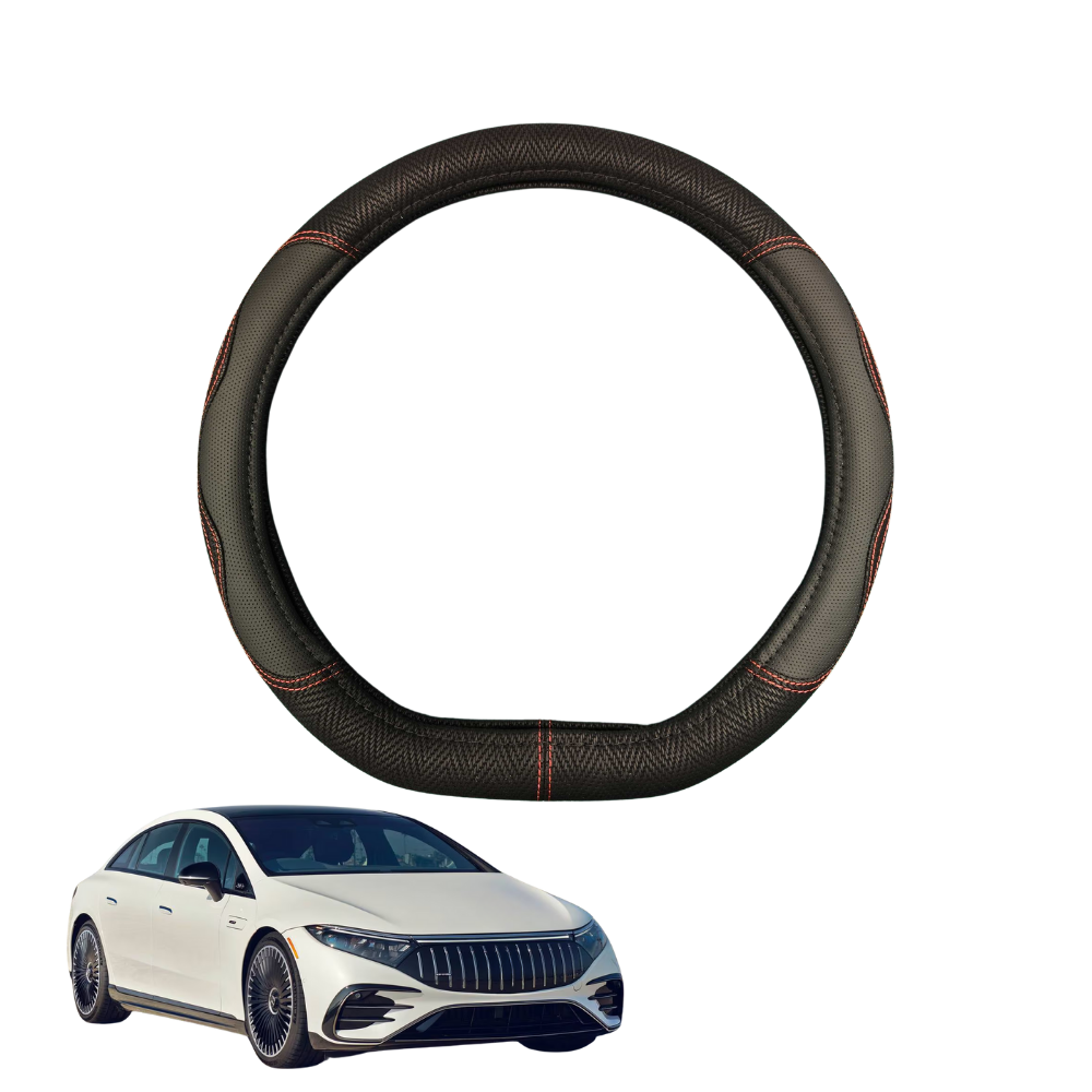Steering Wheel Cover for Mercedes-Benz EQS Sedan 2022 - Current - Black Microfiber Leather - D-Shape 38 cm