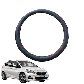 Steering Wheel Cover for BMW 2 Series 2014 - 2020 Hatch (F45 Active Tourer) - Black Microfiber Leather - Circle 38 cm