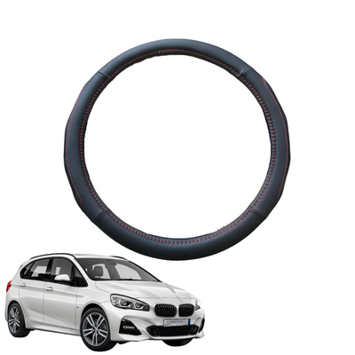 Steering Wheel Cover for BMW 2 Series 2014 - 2020 Hatch (F45 Active Tourer) - Black Microfiber Leather - Circle 38 cm