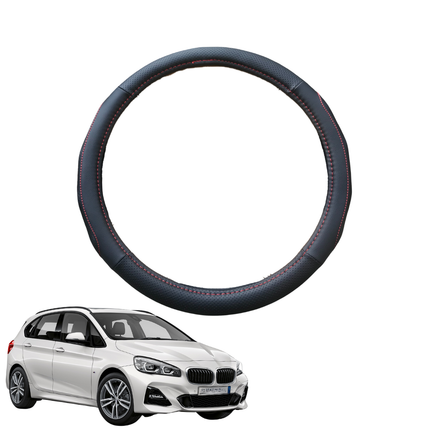 Steering Wheel Cover for BMW 2 Series 2014 - 2020 Hatch (F45 Active Tourer) - Black Microfiber Leather - Circle 38 cm