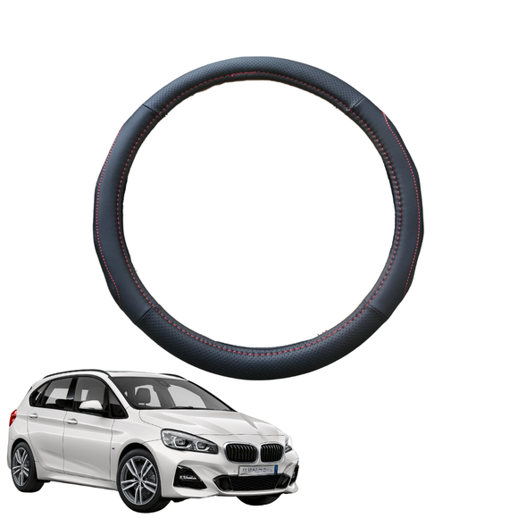 Steering Wheel Cover for BMW 2 Series 2014 - 2020 Hatch (F45 Active Tourer) - Black Microfiber Leather - Circle 38 cm