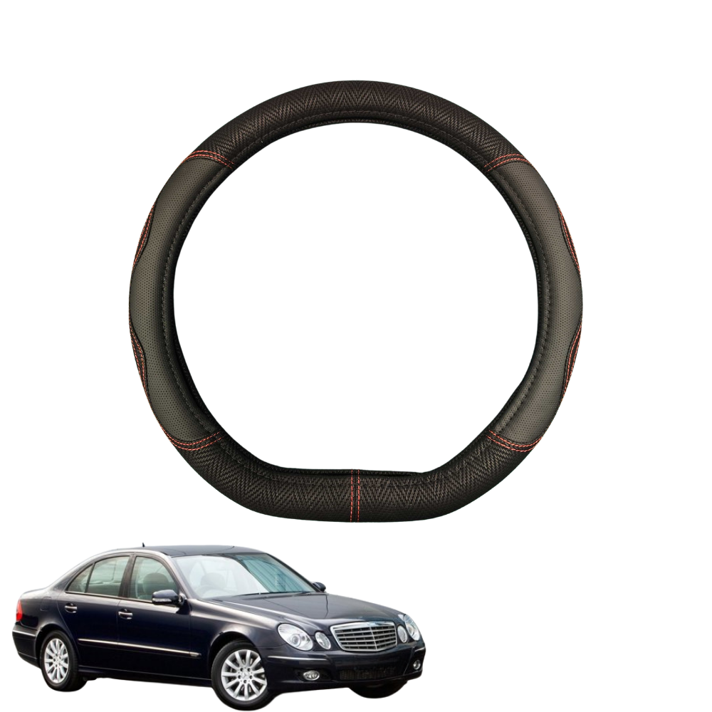 Steering Wheel Cover for Mercedes-Benz E-Class 2002 - 2009 Sedan (W211) - Black Microfiber Leather - D-Shape 38 cm