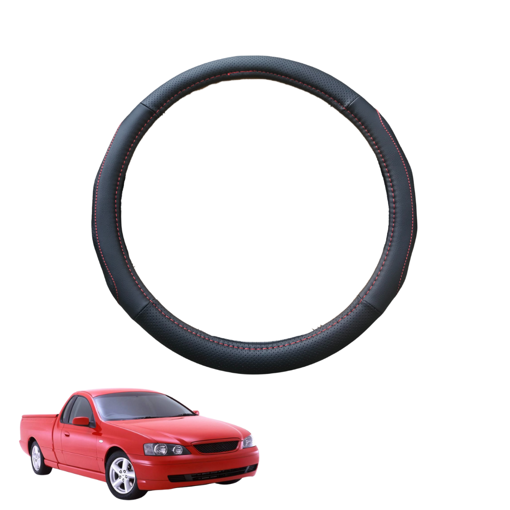 Steering Wheel Cover for Ford Falcon 2002 - 2008 Ute Single Cab (BA BF) - Black Microfiber Leather - Circle 38 cm