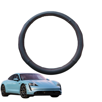 Steering Wheel Cover for Porsche Taycan 2019 - Current - Black Microfiber Leather - Circle 38 cm