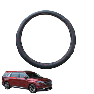 Steering Wheel Cover for Kia Carnival 2021 - Current (KA4) - Black Microfiber Leather - Circle 38 cm
