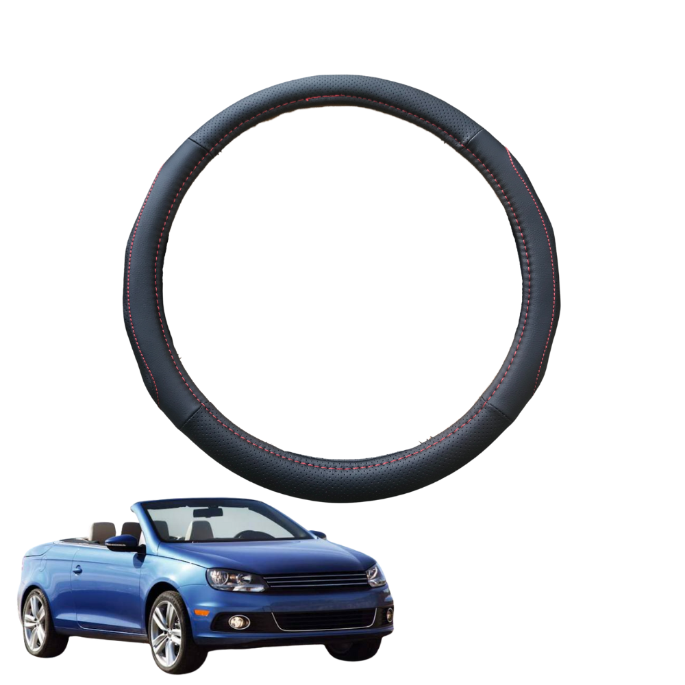 Steering Wheel Cover for VolksWagen EoS 2006 - 2016 - Black Microfiber Leather - Circle 38 cm