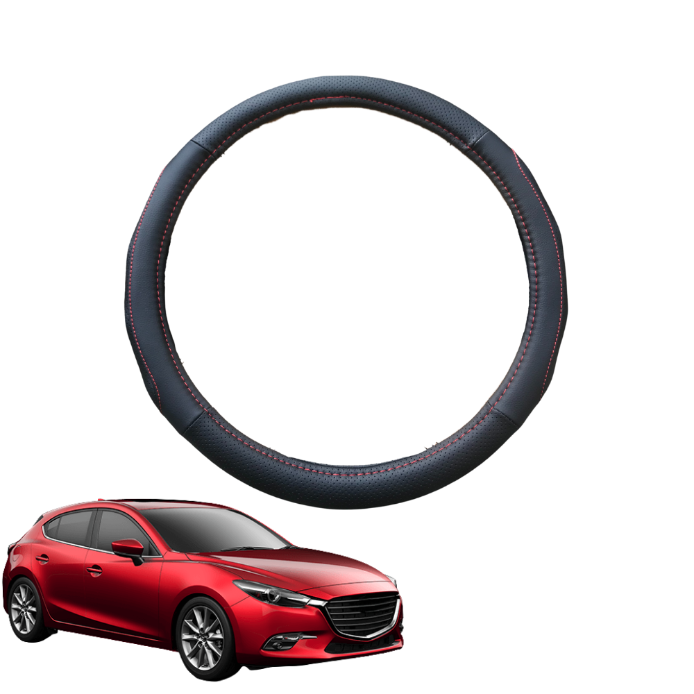 Steering Wheel Cover for Mazda 3 2014 - 2018 (BM BN) - Black Microfiber Leather - Circle 38 cm