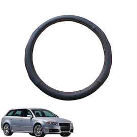 Steering Wheel Cover for Audi A4 S4 RS4 2001 - 2008 (B7, B6) - Black Microfiber Leather - Circle 38 cm